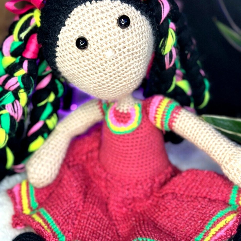 Handmade Knit Crochet Latin Mexican African American Cultural Doll Amigurumi - Picture 2 of 6